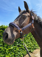 My Elite Tack Midnight Suede Luxe Halster – Navy & Rose Gold Edition