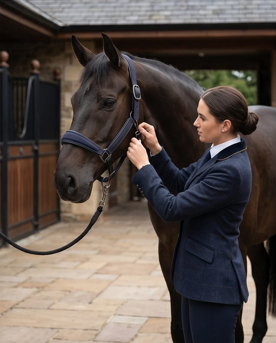 My Elite Tack Midnight Suede Luxe Halster – Navy & Gun Metal Edition