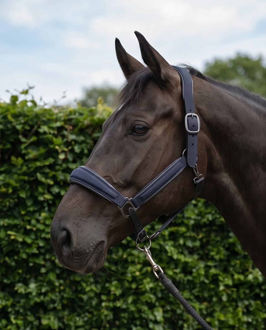 My Elite Tack Midnight Suede Luxe Halster – Navy & Gun Metal Edition