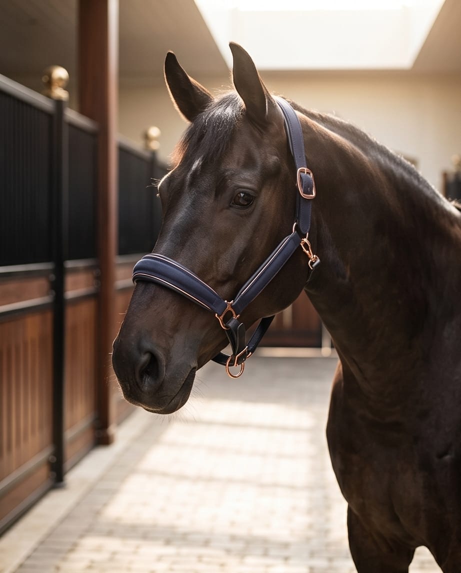 My Elite Tack Midnight Suede Luxe Halster – Navy & Rose Gold Edition